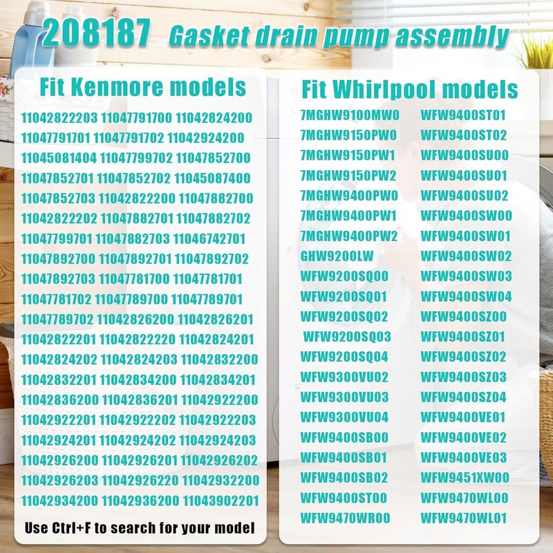 REEPLAR Upgraded 280187 8181684 Front Load Clothes Washer Drain Pump Filter Assembly, 120V 60Hz 0.70W 0.95A, 1200164 Drain Pump Compatible with Whirlpool Duet Maytag Epic Kenmore HE Front Load Washers - Image 5